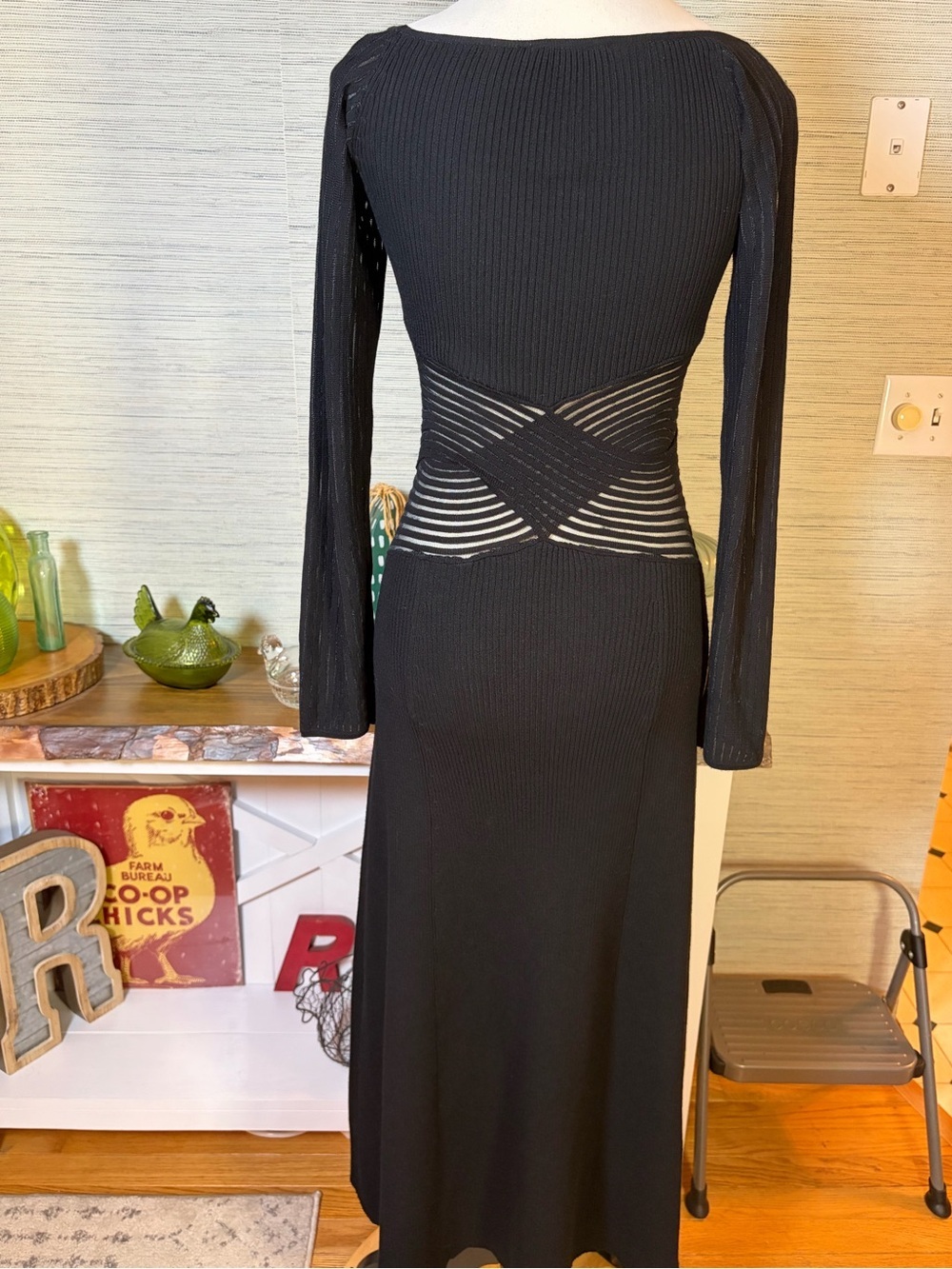 SOVERE Tilt Knit Midi Dress Black Women’s Size M Sweater Long Sleeve Bodycon - Picture 8 of 10